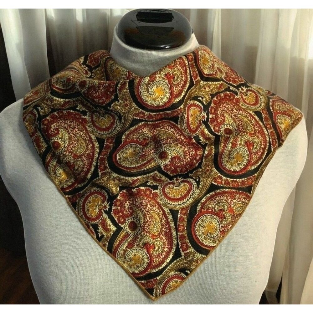 Vintage Paisley Print Scarf Square 21 Inch Elegant Fall Harvest Colors